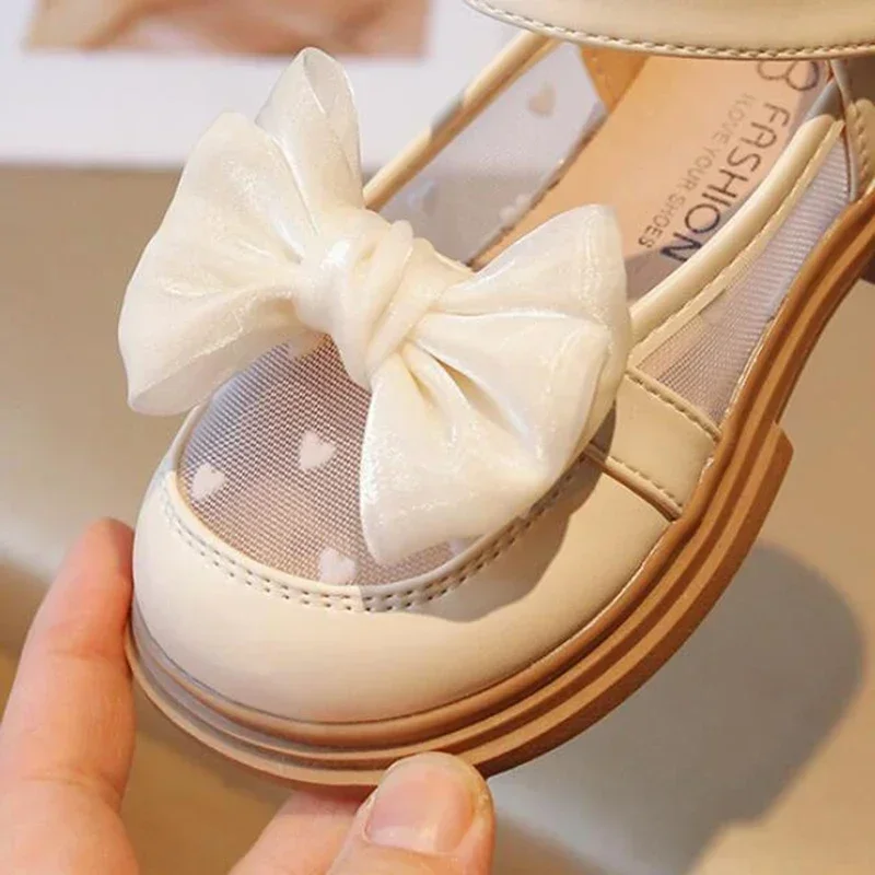 Zapatos de princesa para niña, para fiesta, boda, niños, amor, malla de encaje transpirable con lazo, zapatos de rendimiento, talla 23-35 - imagen 4