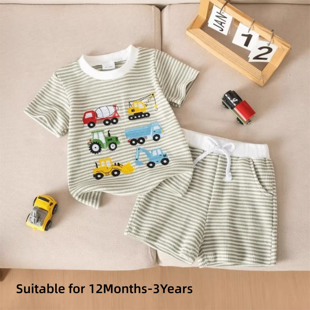 Conjunto infantil: camiseta manga corta con bordado de coche - imagen 3