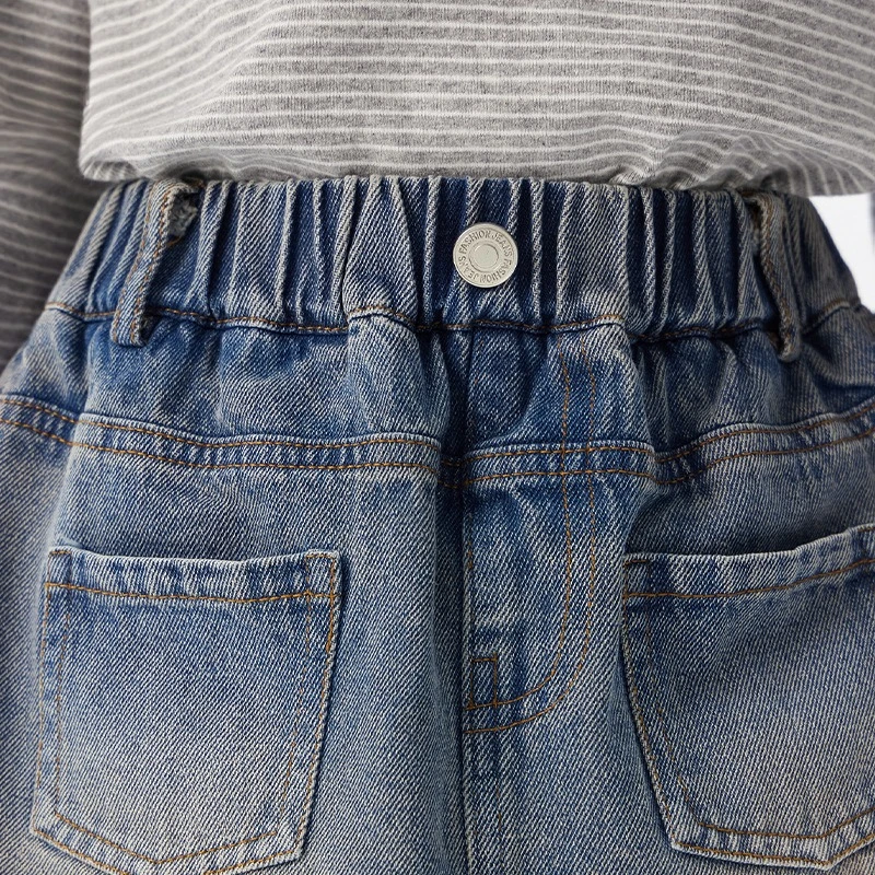 ¡2025 nuevos pantalones vaqueros coreanos falsos de dos piezas de otoño para niñas: pantalones casuales elegantes, suaves, duraderos y de moda para niñas grandes y pequeñas! - imagen 4