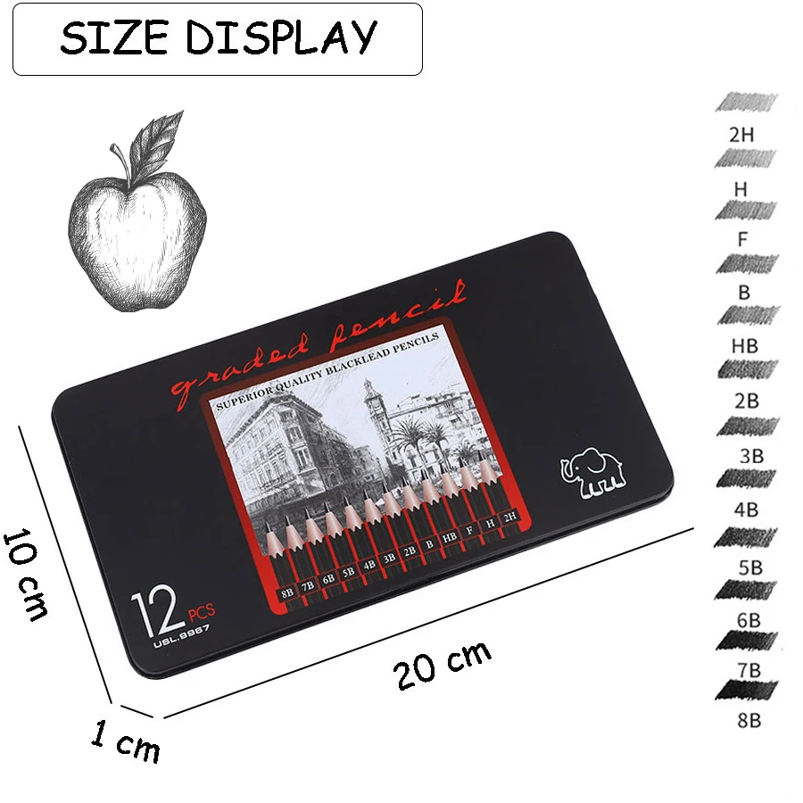 Juego de lápices para bocetos profesionales, 12 Uds., 6H-14B, 12 Uds., lápices de grafito, suministros de pintura, material de escritura escolar de arte, papelería - imagen 2