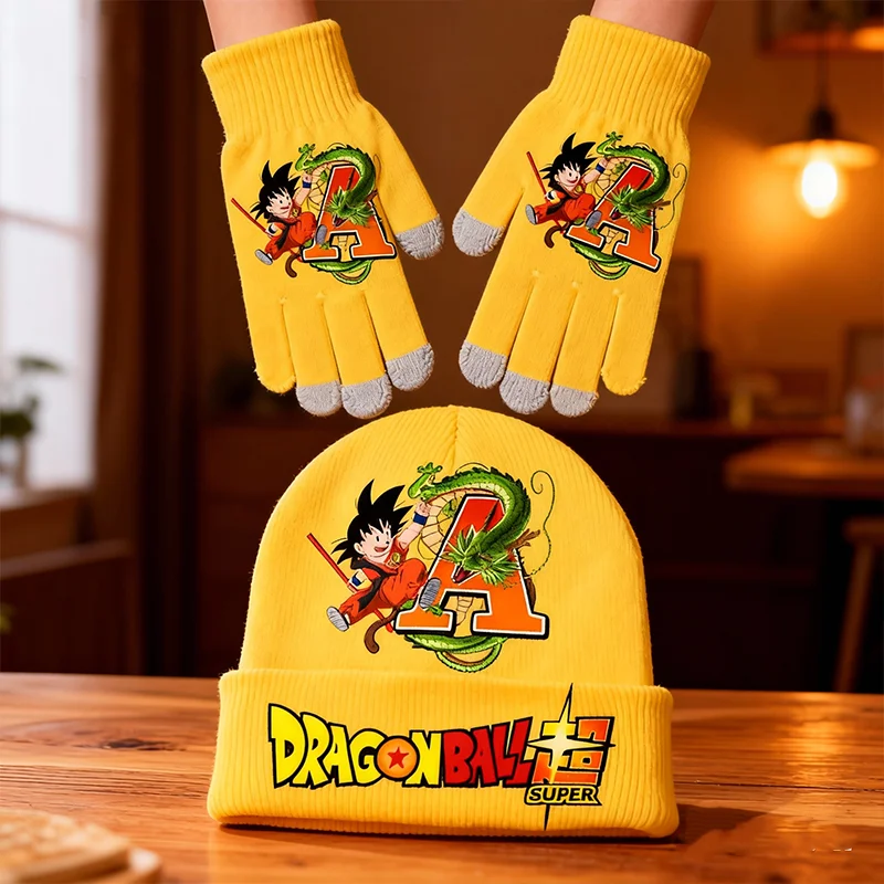 Gorro de otoño e invierno con bola de dragones para niños, conjunto de guantes, bonitos y cómodos gorros cálidos para niños y niñas, gorro de guante de guerra al aire libre, 2 uds.