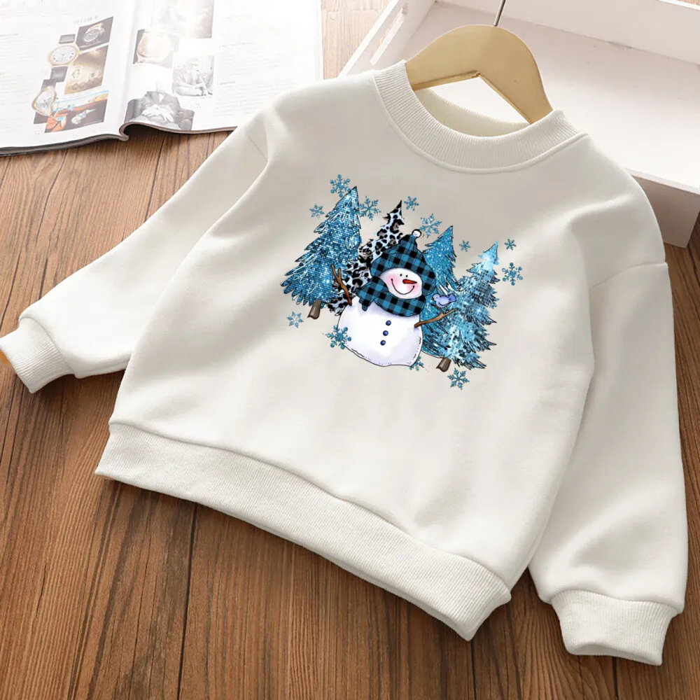 Sudadera con capucha de lana para niños y niñas, ropa de manga larga con estampado de lazo de muñeco de nieve, atuendo de vacaciones de Navidad, Invierno - imagen 4