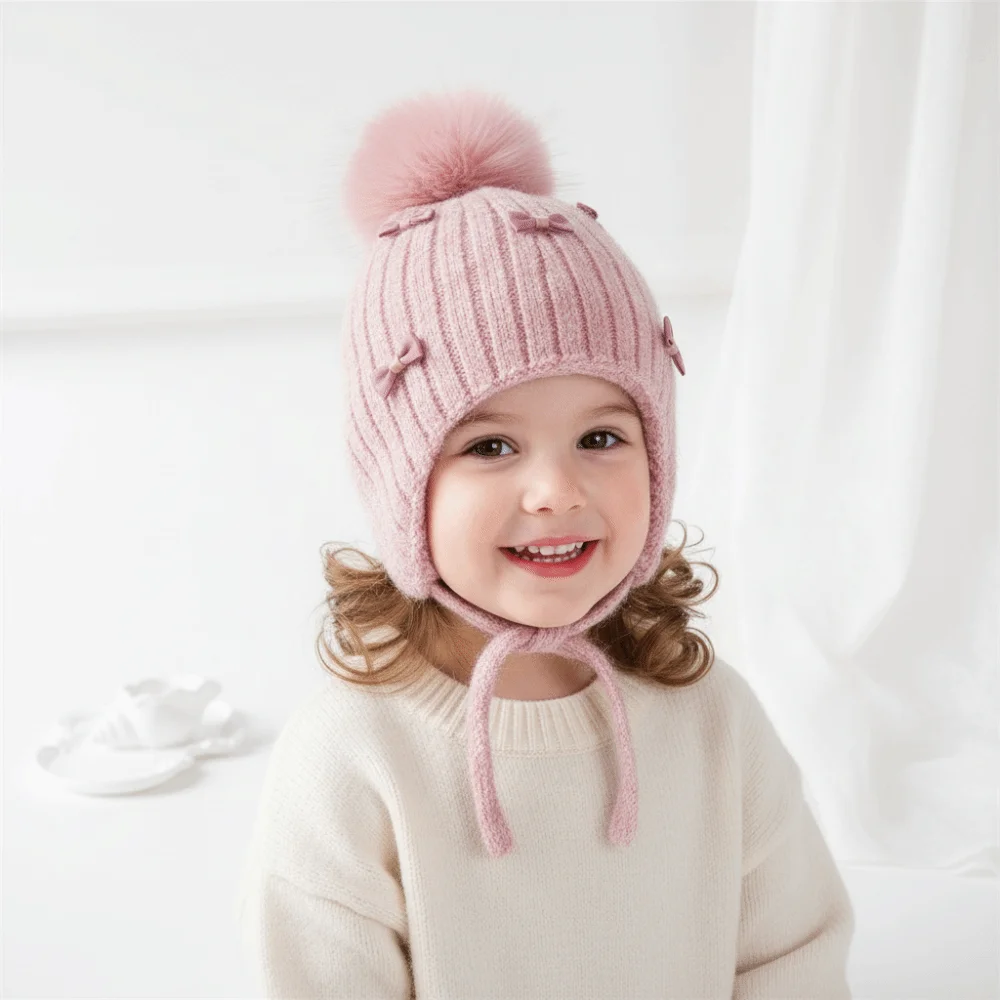 Gorro de invierno grueso con protección para los oídos y pompones - imagen 5