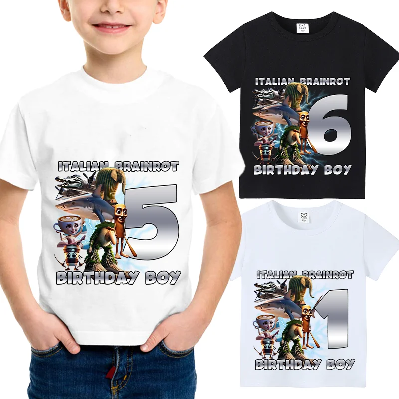 Camisas italianas de Brainrot, camiseta de manga corta con número de cumpleaños, ropa bonita para niño, Top de Anime de algodón para niño, camiseta Digital de dibujos animados para bebé, regalo
