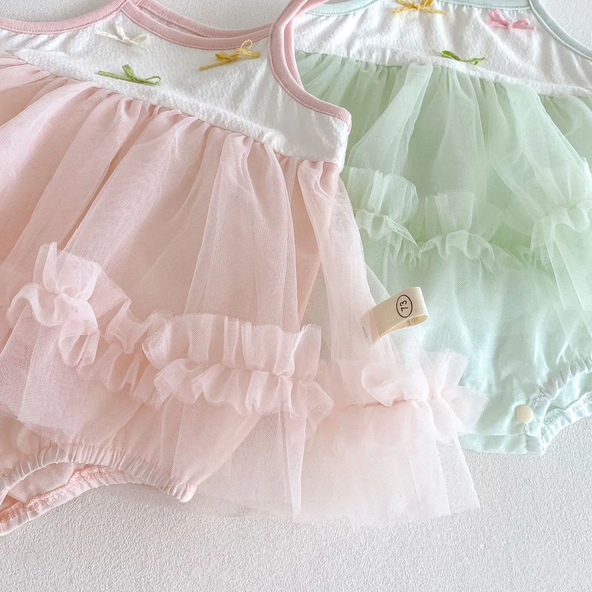 Body de malla con lazo para niña recién nacida, traje de algodón suave, vestido de fiesta elegante para sesión de fotos de 1er cumpleaños, verano - imagen 5