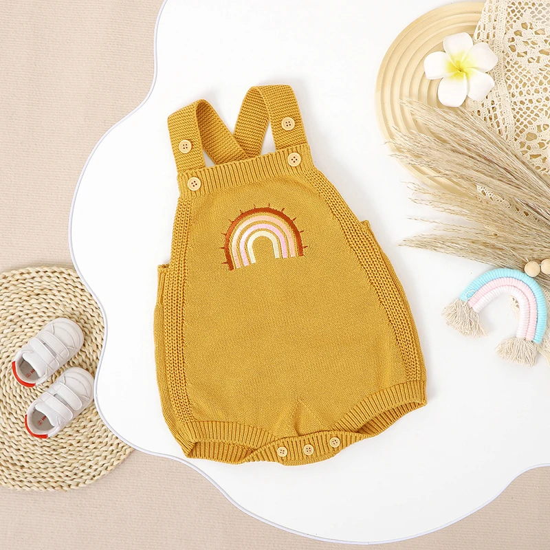 Body de bebé de 0 a 18m, monos de algodón sin mangas para recién nacidos, niños y niñas, mono con bordado de arcoíris, trajes para niños pequeños, monos - imagen 3