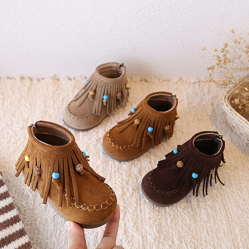 Botas altas de otoño para niña princesita con borlas – Estilo coreano