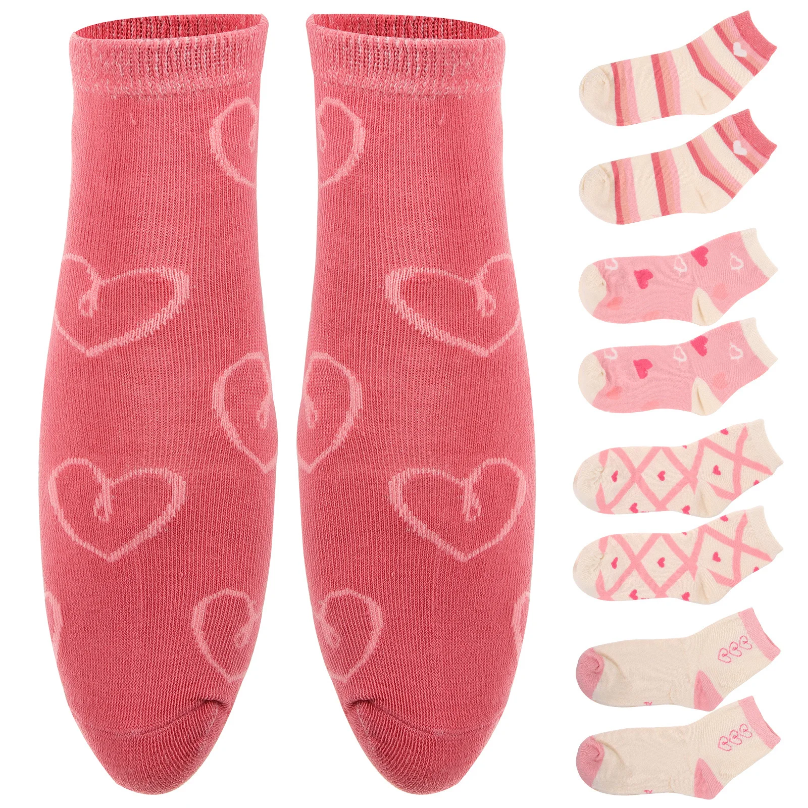 Pares de calcetines de algodón puro para niños, calcetines de tripulación en forma de corazón para niña, medias rosas de talla grande para Otoño e Invierno - imagen 4