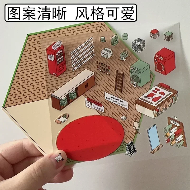 Pegatinas de escena de paisaje en miniatura de dibujos animados 3D para bebé, pegatinas coreanas DIY para mascotas, papelería, álbum de recortes de descompresión para estudiantes - imagen 3