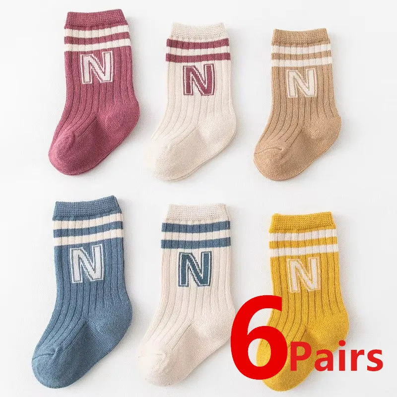 1/3/6 pares de calcetines de punto suaves y bonitos con letras para bebés medias de tubo medio calcetines largos para niños pequeños calcetines casuales para niñas