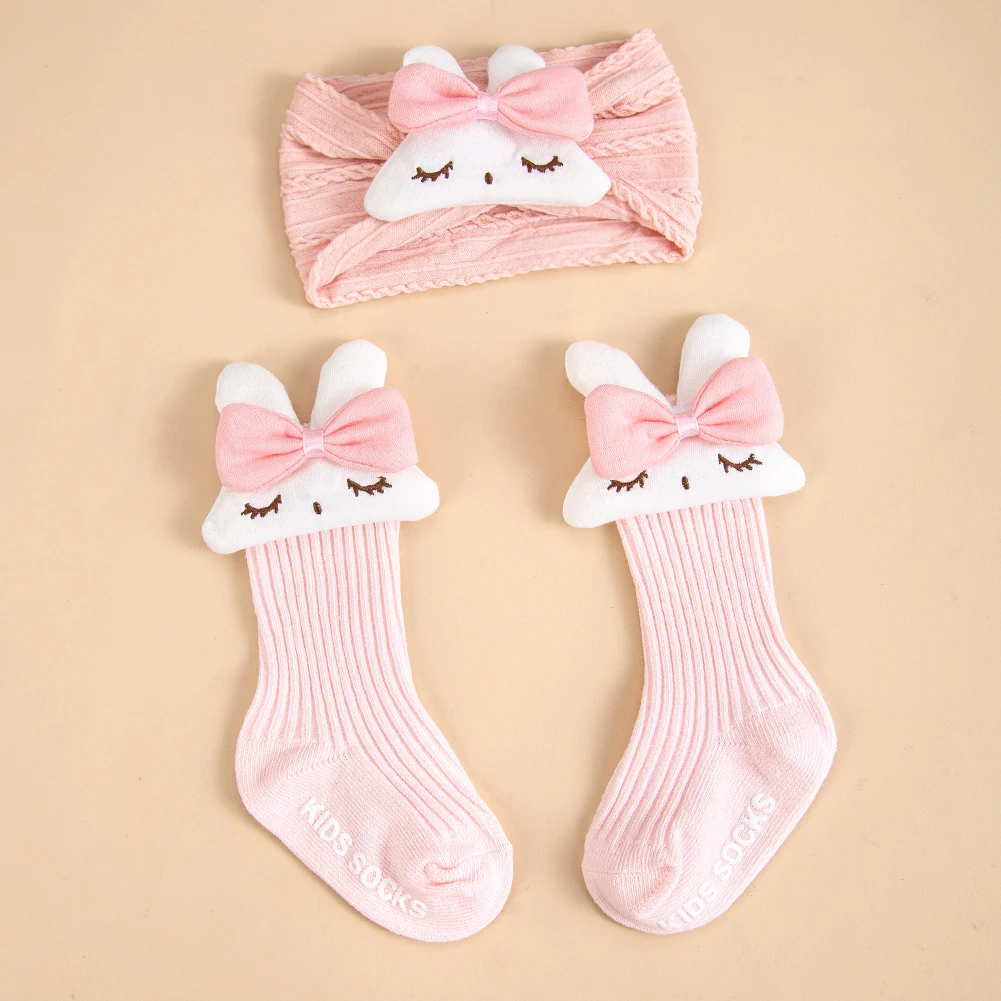 Calcetines de bebé y diadema de algodón con conejito para niña - imagen 4