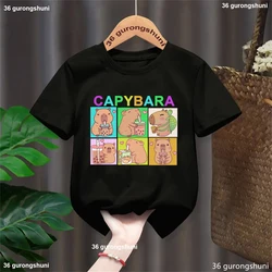 Camiseta infantil capybara kawaii con estampado arcoíris