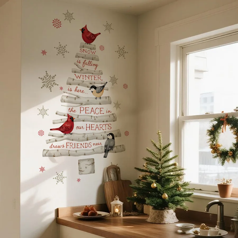 Pegatinas de pared decorativas navideñas, pegatinas autoadhesivas para ventana de árbol de Navidad de abedul blanco - imagen 3