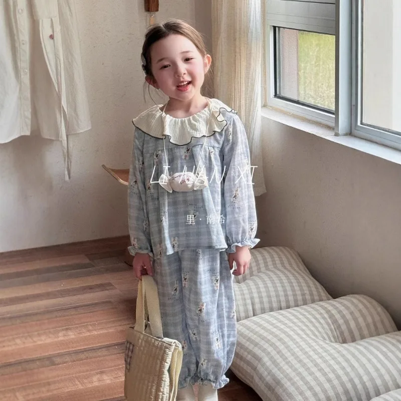 Pijamas bonitos de princesa de dibujos animados para niños, ropa de dormir Kawaii con conejito y gatito para niños pequeños, ropa suave de Cotoon para el hogar para primavera - imagen 4