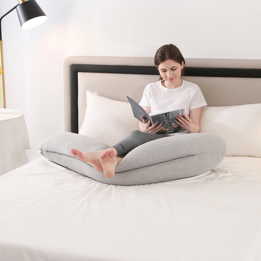 PANGDUBE-almohada de algodón en forma de J para mujeres embarazadas, almohada para dormir, cuidado del embarazo, almohada de lactancia para embarazadas, 1,8 KG - imagen 4