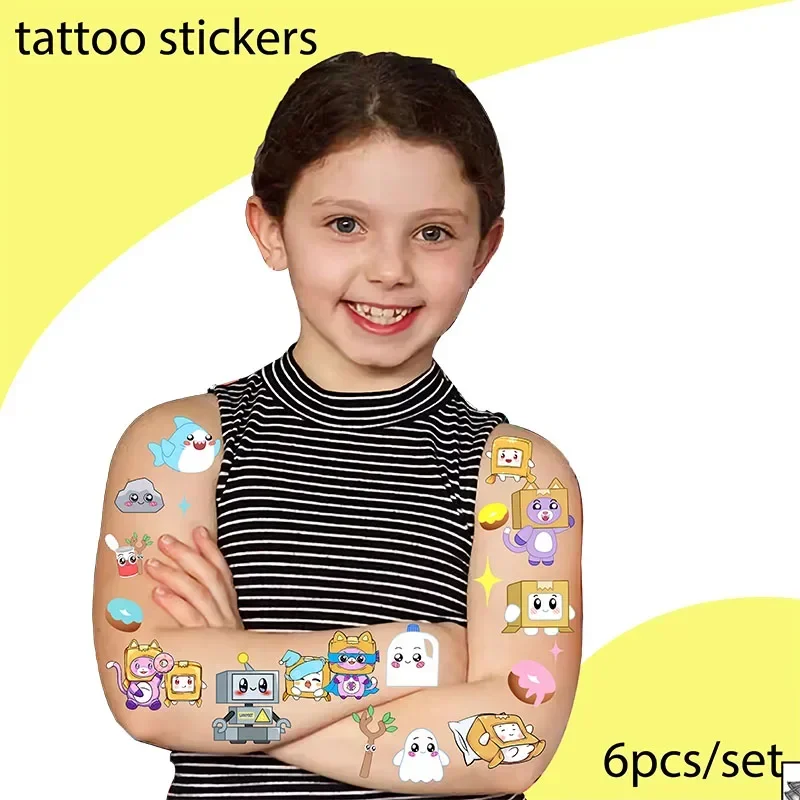 6 unids/set Anime Lankybox Foxy dibujos animados Rocky falso para niños suministros de fiesta de cumpleaños favores lindo gatito pegatinas impermeables regalos - imagen 3