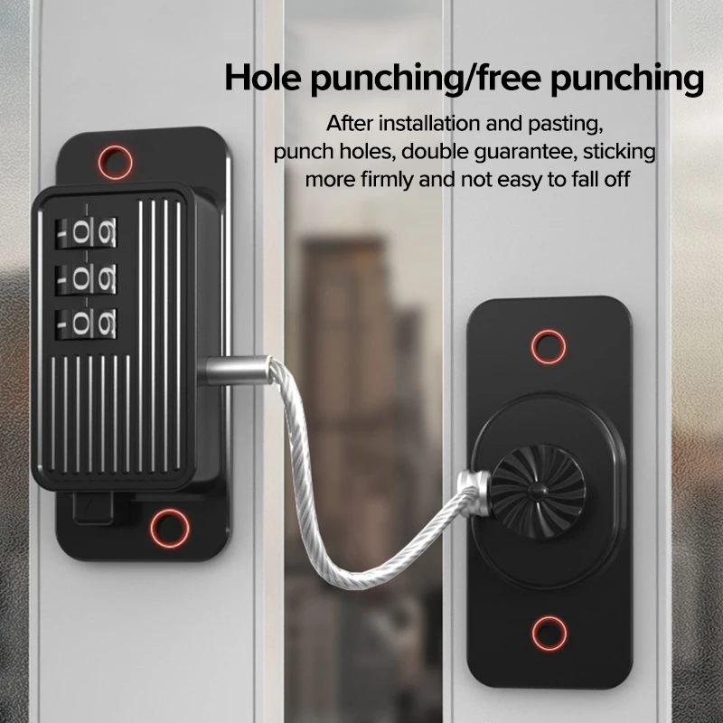 Una cerradura de puerta negra y plateada con un teclado y un botón rojo