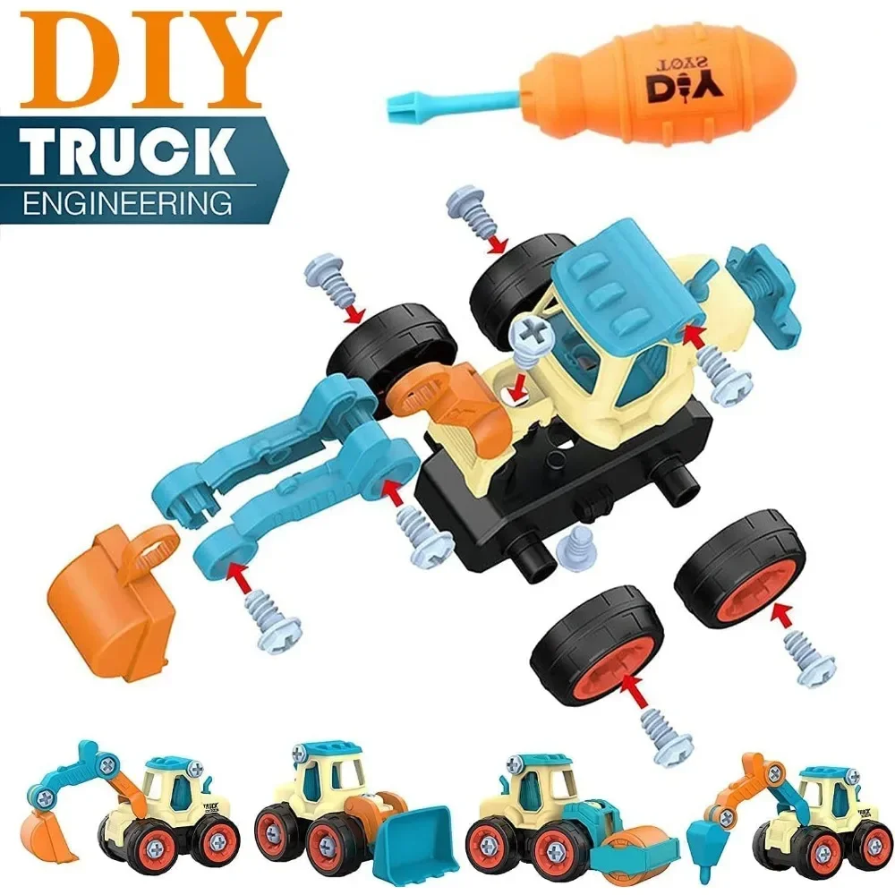 Juguete de construcción desmontable DIY con excavadora y grúa