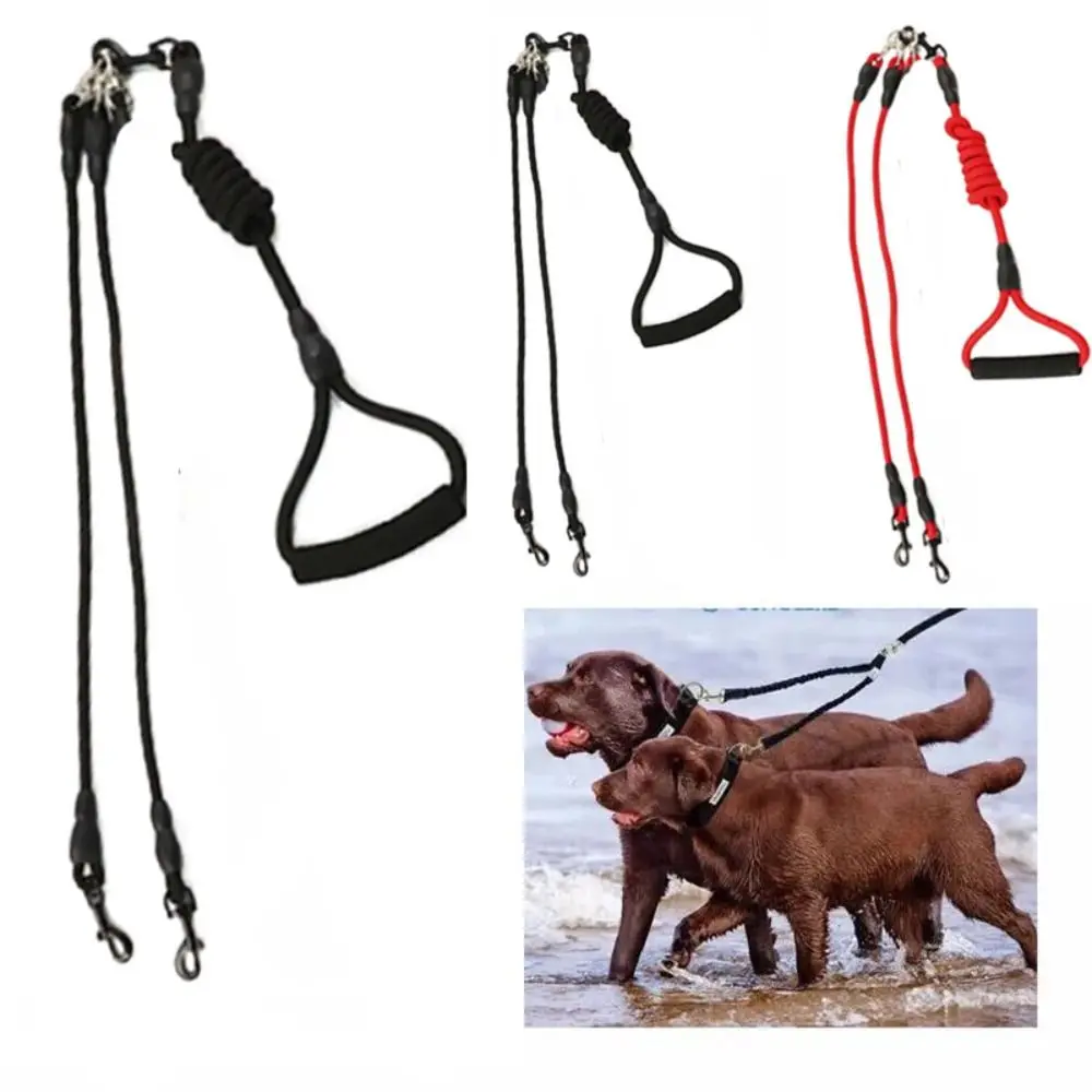 Correa para perros de nailon doble paseo con arnés resistente