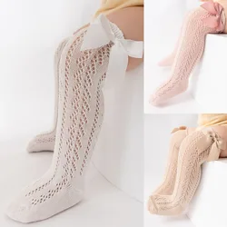 Calcetines largos de algodón con lazo para niña – Malla calada verano