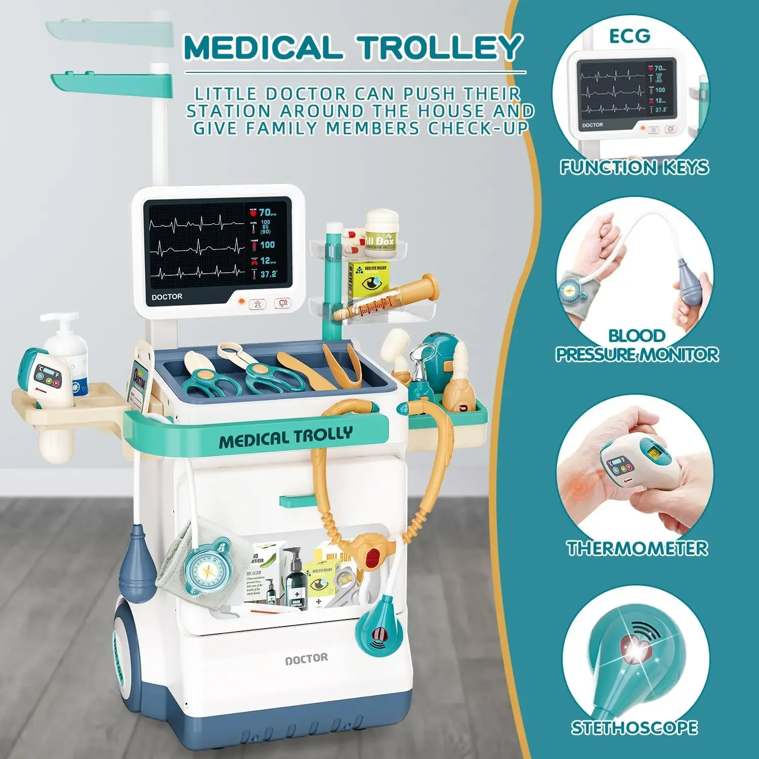 Kit médico para niños, juego médico de simulación para niños pequeños con estetoscopio de estación médica, juego de rol, juguete médico para niñas y niños - imagen 4