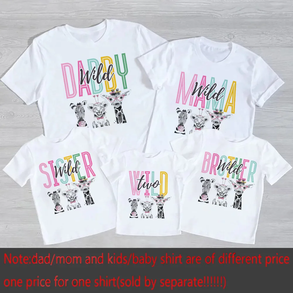 Camisas a juego con estampado de dos animales salvajes para fiesta en la jungla, papá, mamá, hermana, traje a juego para niños, camiseta, ropa familiar de cumpleaños - imagen 3