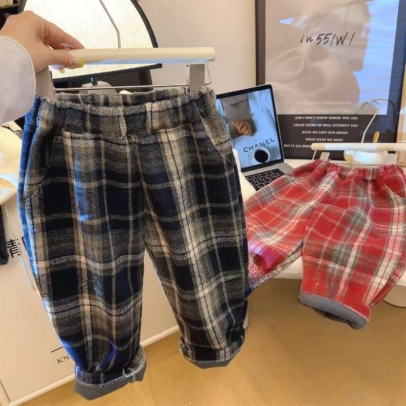 Pantalones de felpa a cuadros para niño – Cálidos y cómodos para otoño e invierno - imagen 3