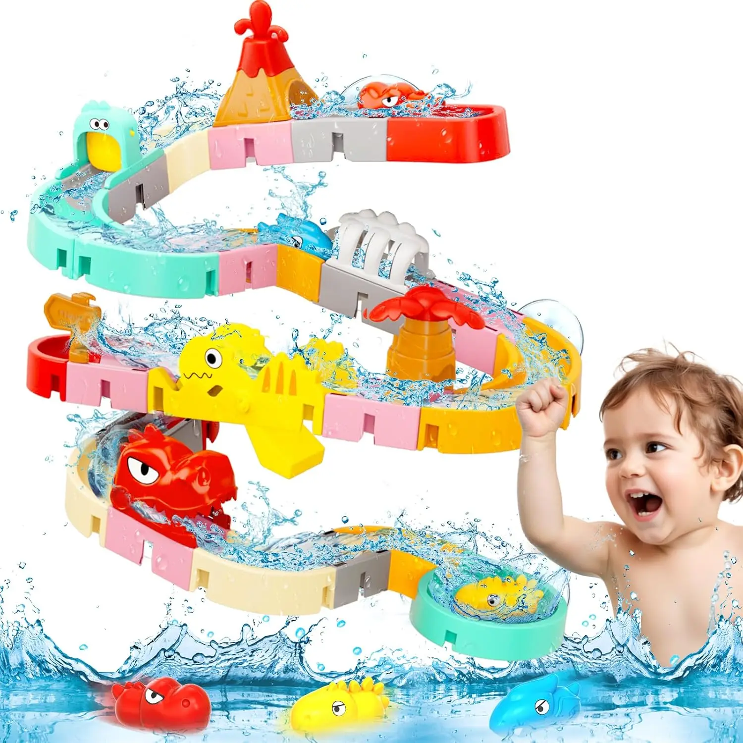 Juguetes de baño para niños, construcción DIY, pistas deslizantes de agua, juguetes de baño para bebés, juguetes de agua pulverizada para niños, piscina exterior, juguetes para bañera para niños