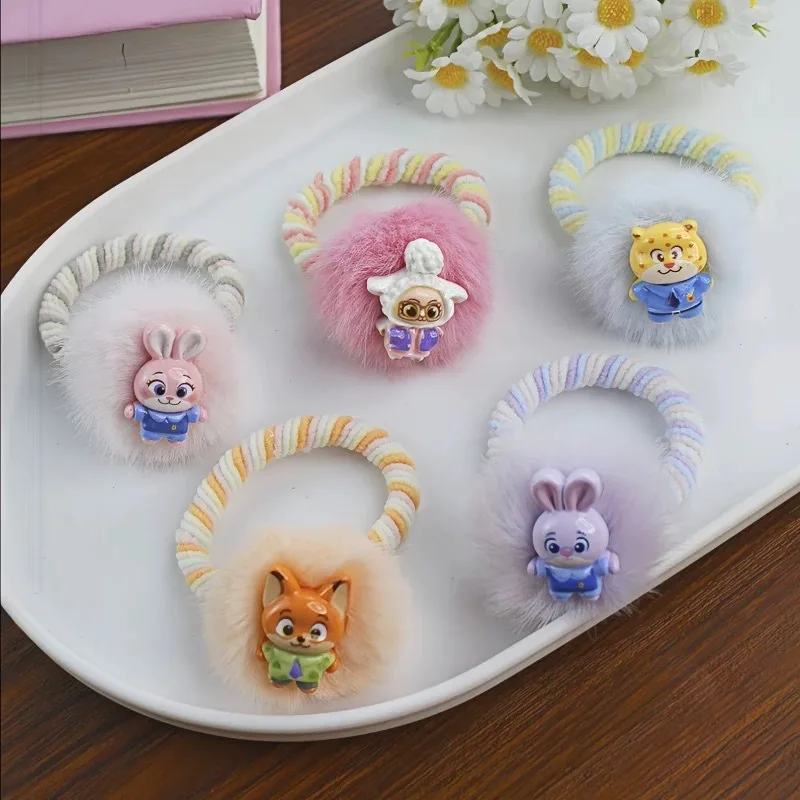 Zootopia, bandas para el cabello de felpa de dibujos animados para niñas pequeñas, Judy Nick, bola de pelo, tocado, accesorios para diadema de alta elasticidad - imagen 2