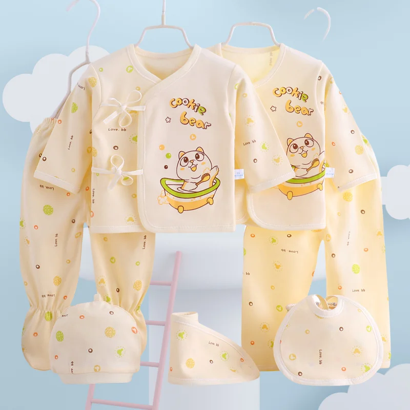 Ropa infantil de primavera para niñas, conjunto de camisa, pantalón, gorro y babero 100% algodón, conjunto de 7 piezas - imagen 3