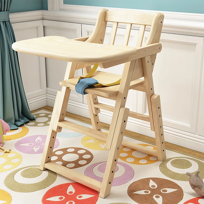 Strolex Silla de comedor para bebé, silla de mesa de comedor para niños, portátil, plegable, silla multifuncional con respaldo de madera maciza para bebé - imagen 2