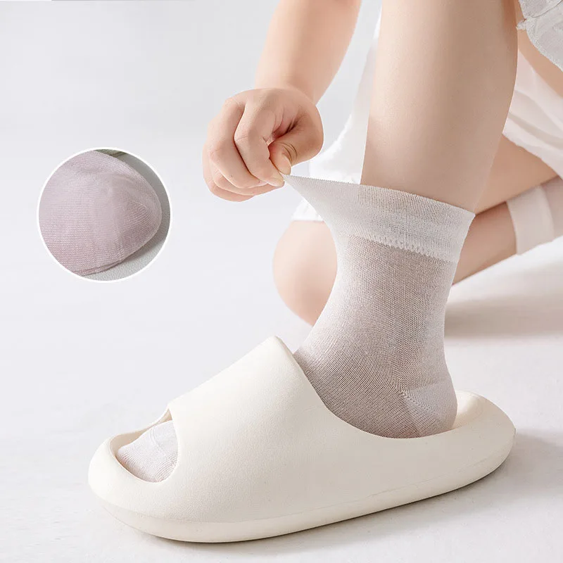 Juego de 4 pares de calcetines de verano para niños 1-12T medias ultrafinas de Color sólido hasta la rodilla para niños y niñas de color caramelo - imagen 4