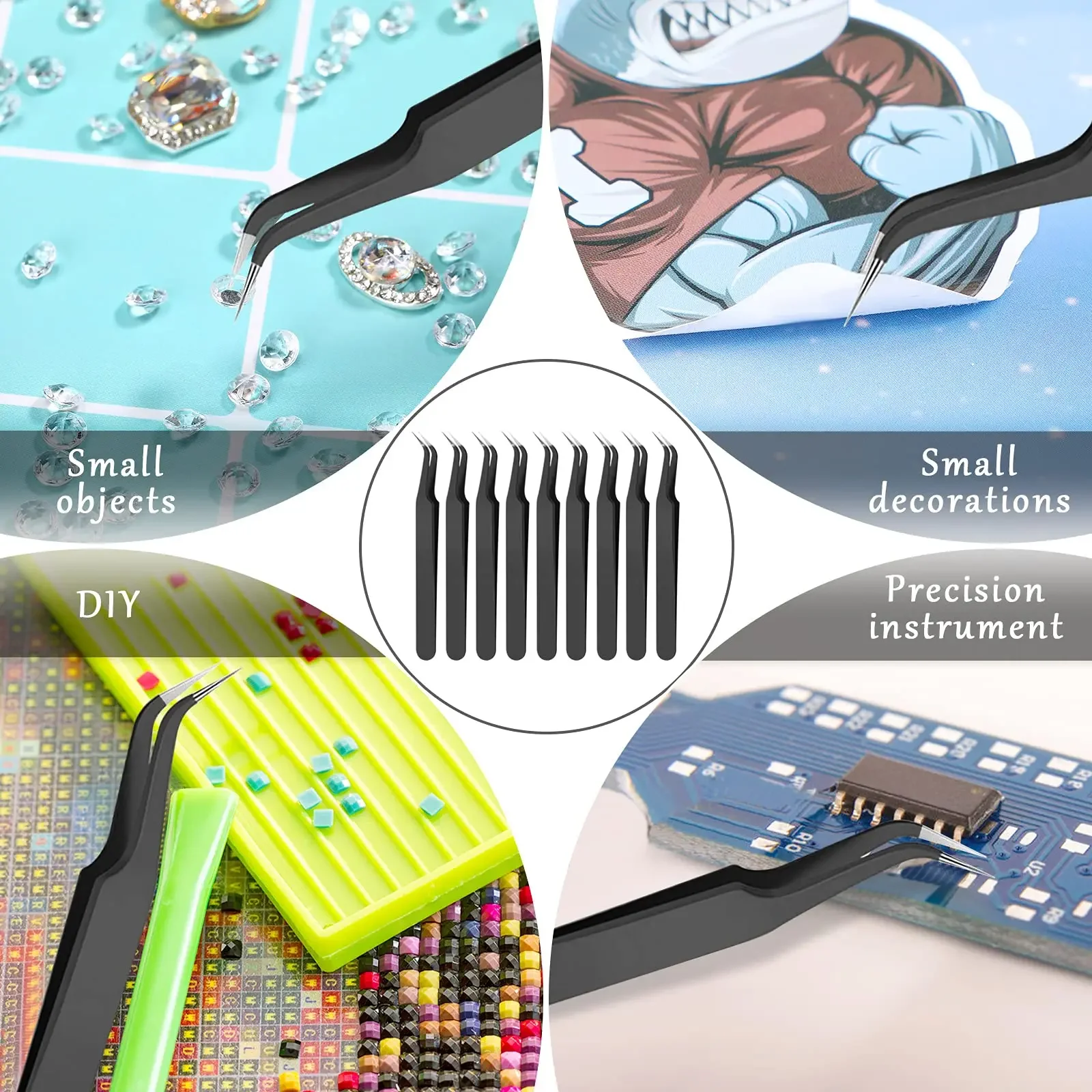 Pinzas de extensión Punta curva de acero inoxidable 1/9 piezas de pestañas, pinzas de punta curva Pinzas de punta puntiaguda con cubierta protectora - imagen 5