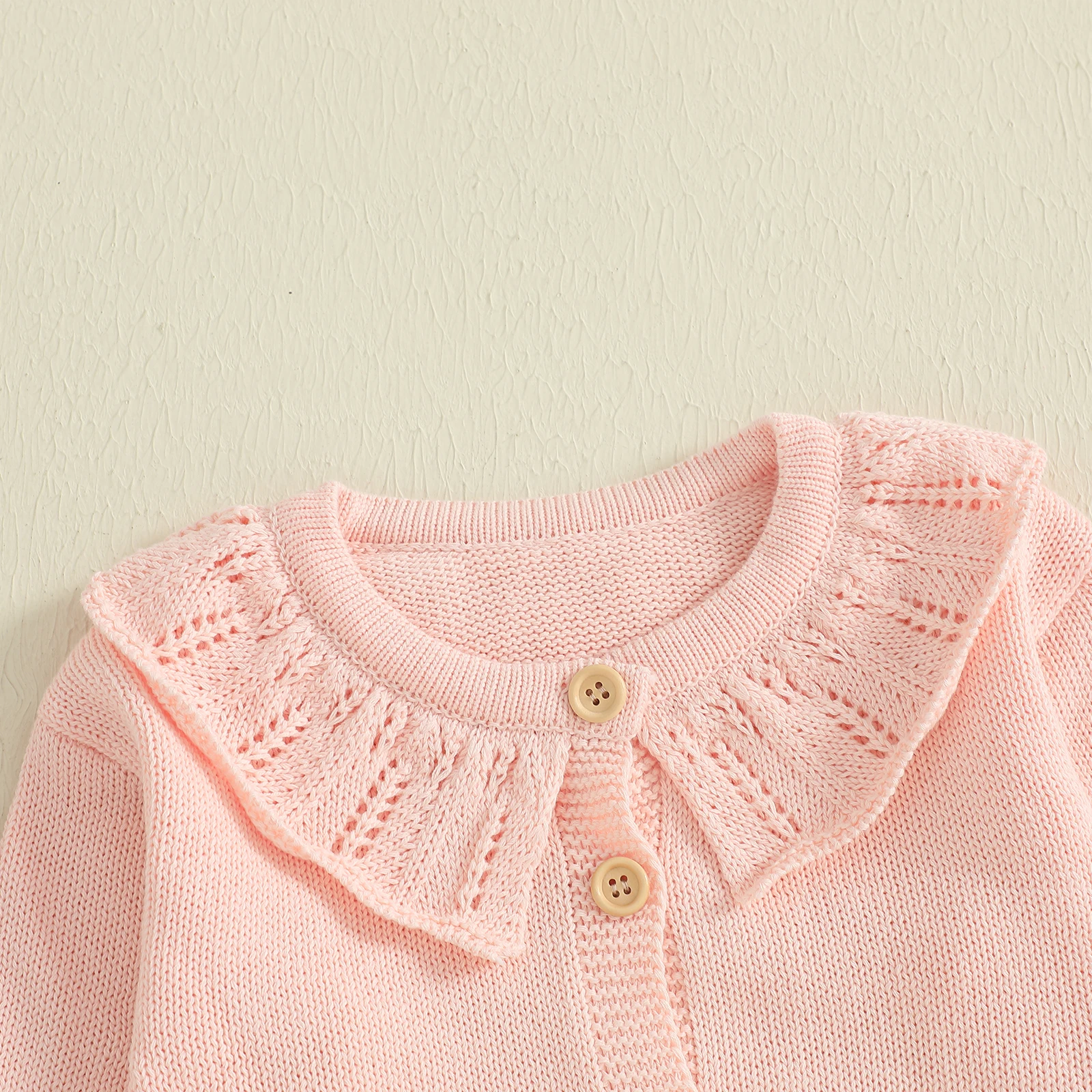 VISgogo Suéter de punto para niñas pequeñas de 1 a 4 años, color sólido, con volantes, cuello redondo, manga larga, cárdigan con botones - imagen 4