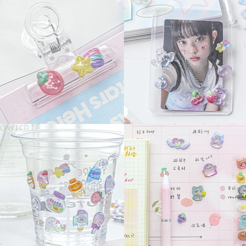 Pegatina en relieve de dibujos animados 3D, oso, cachorro, pollito, conejos, caramelo, planeta, pan, océano, parche de gelatina de cristal, pegatinas en relieve, papelería ZYF - imagen 5