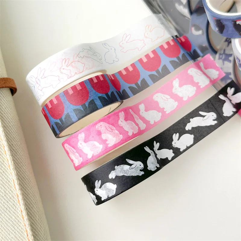 Rollo de pegatinas de Material decorativo para manual, cinta de papel Washi de pingüino y conejo coreano, 15mm x 3 M, suministros de oficina - imagen 2