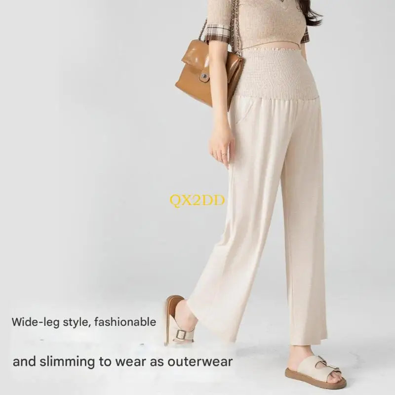 QX2D Pantalones maternidad fácil cuidado, pantalones anchos tela poliéster, pantalones cómodos para embarazo en