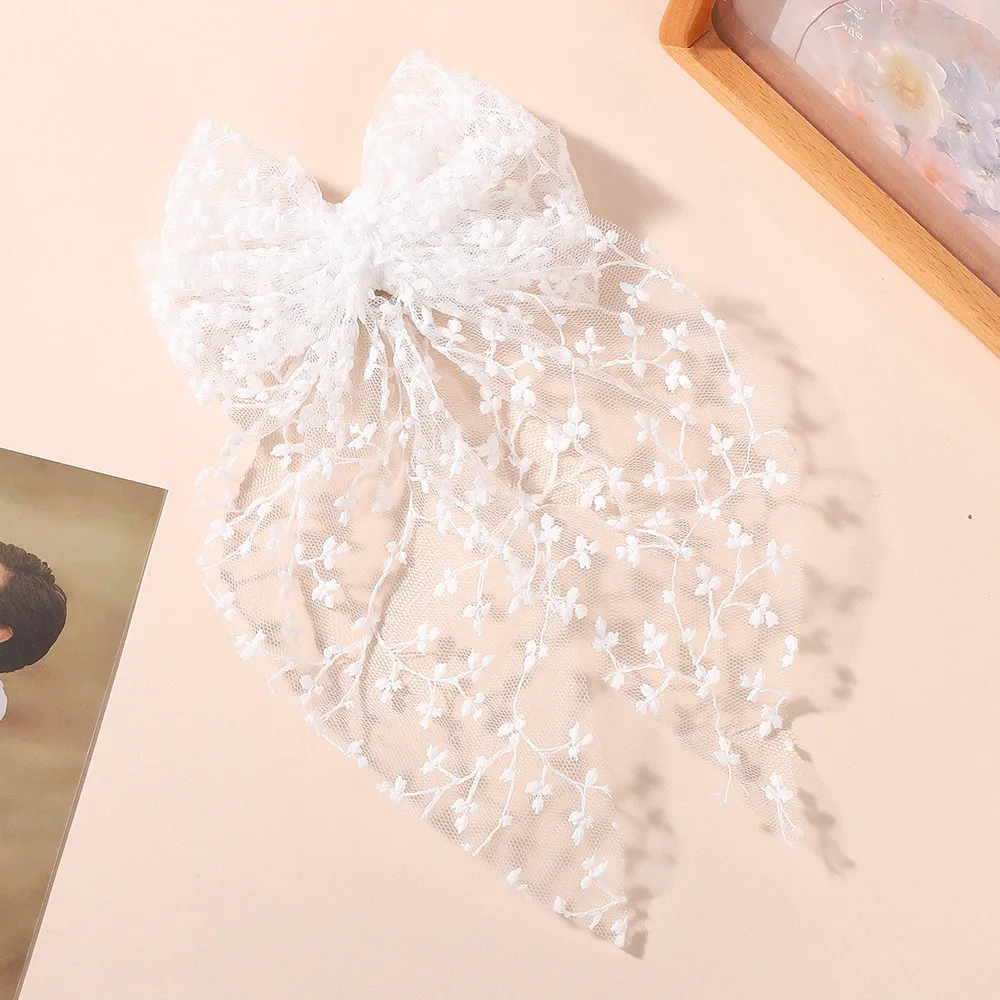 Pinza para el pelo de encaje con lazo largo elegante para niñas - imagen 5