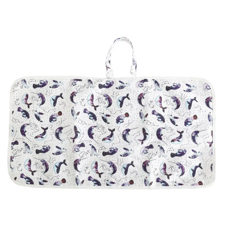 Cambiador de bebé plegable portátil, alfombrilla impermeable para pañales para viaje, bonito diseño ondulado de algodón con dibujos animados, cambiadores para bebé - imagen 3