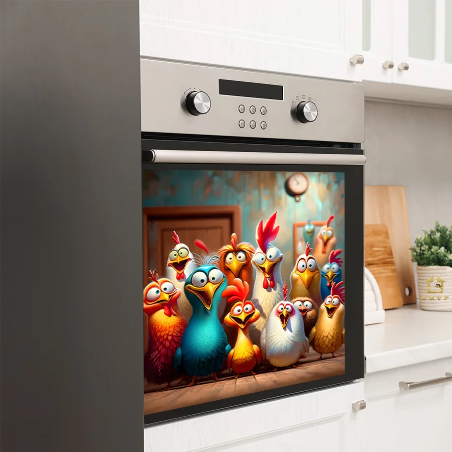 Pegatina de pared con retrato familiar de pollo de granja, gabinete de desinfección de cocina, decoración de gabinete de refrigerador, pegatina autoadhesiva - imagen 5