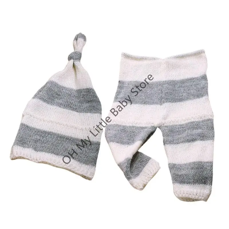 M76C Pantalones recién nacidos con rayas punto Juego sombrero cola largo