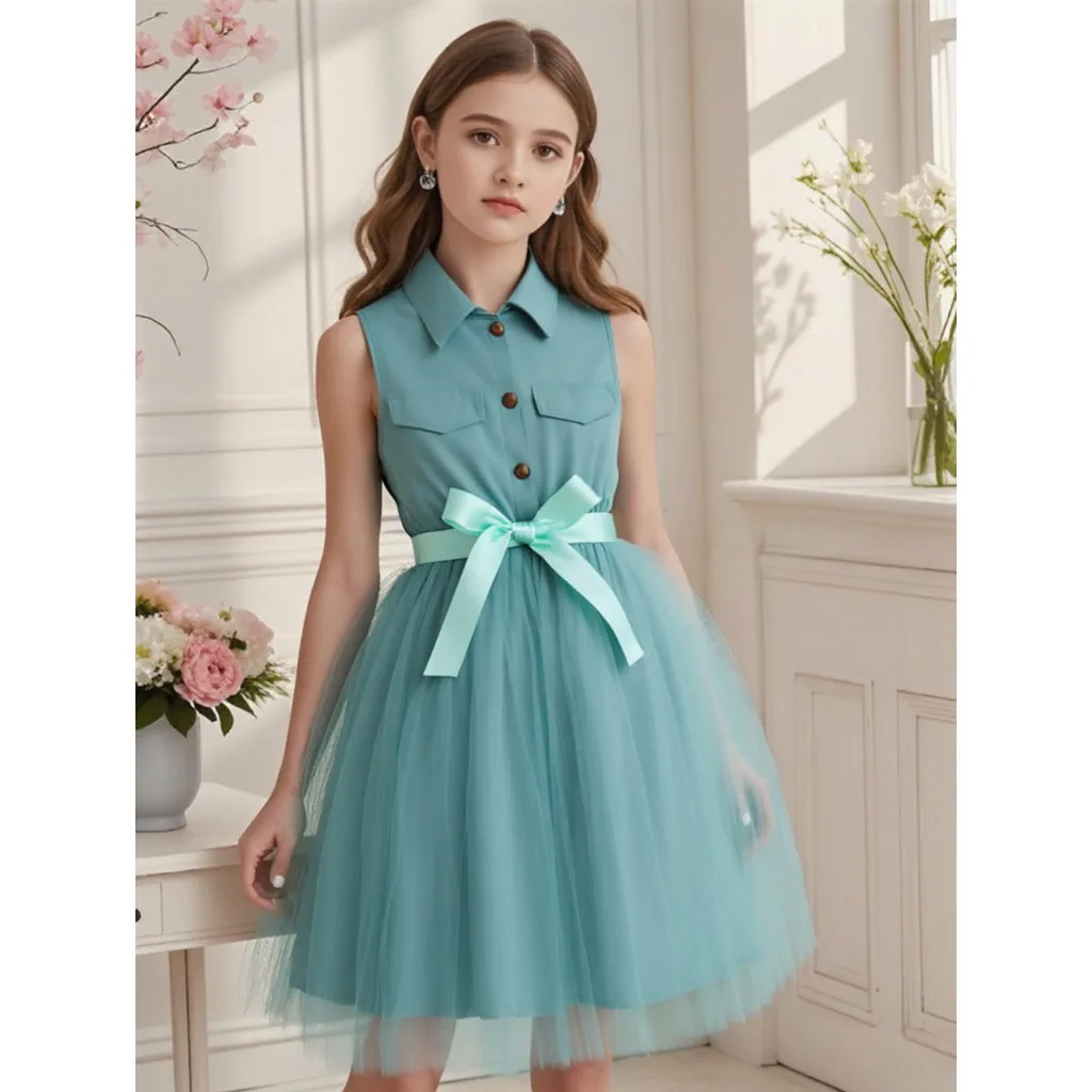 Vestido sin mangas caqui para niña adolescente – estilo princesa - imagen 4