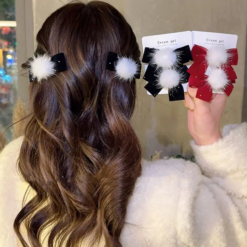 Pinzas de pelo fino terciopelo garra lazo retro para niños y niñas - imagen 3