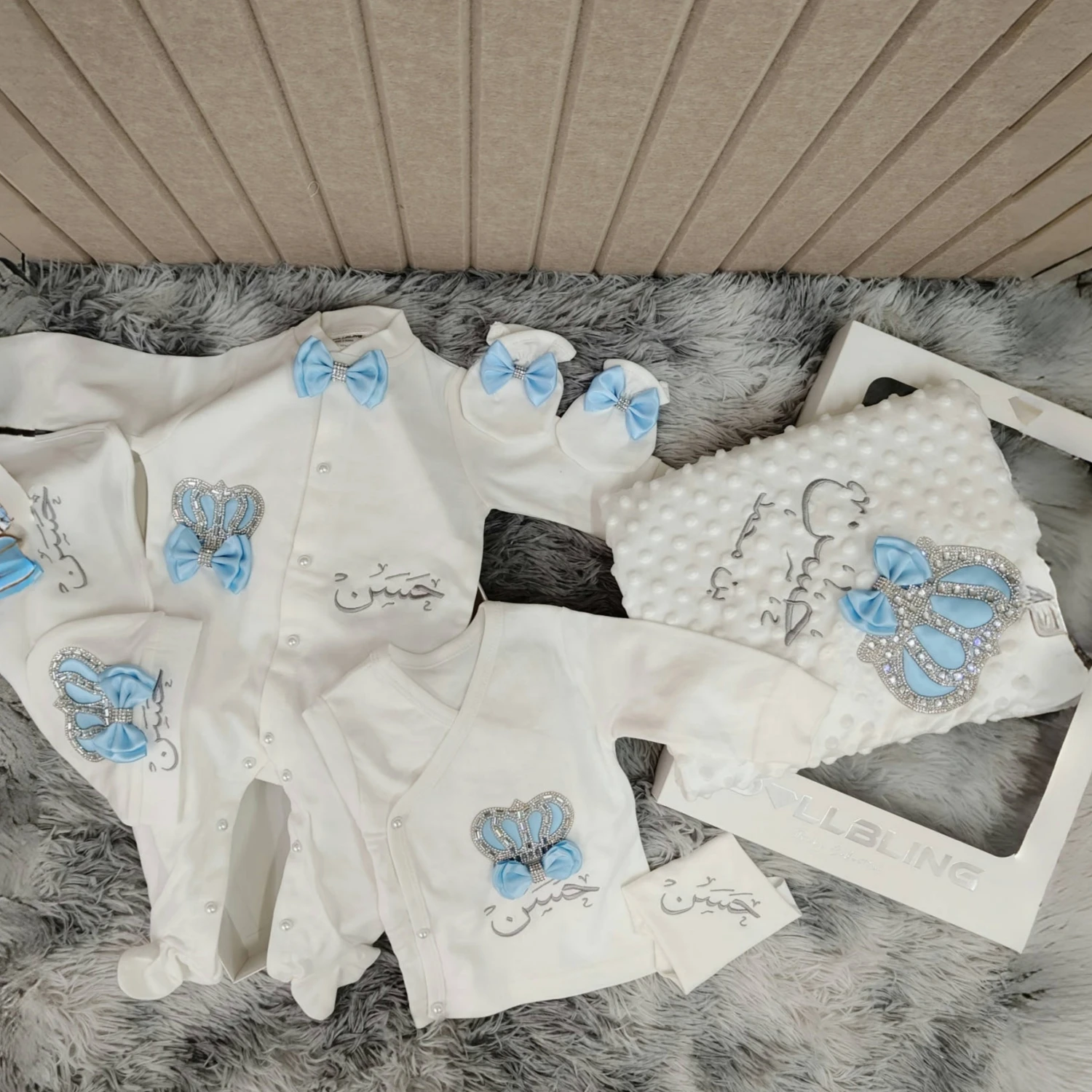 Bebé niño Príncipe salida de Hospital recién nacido Bling trajes biberones conjunto de regalo Baby Shower regalo 5 piezas corona mameluco