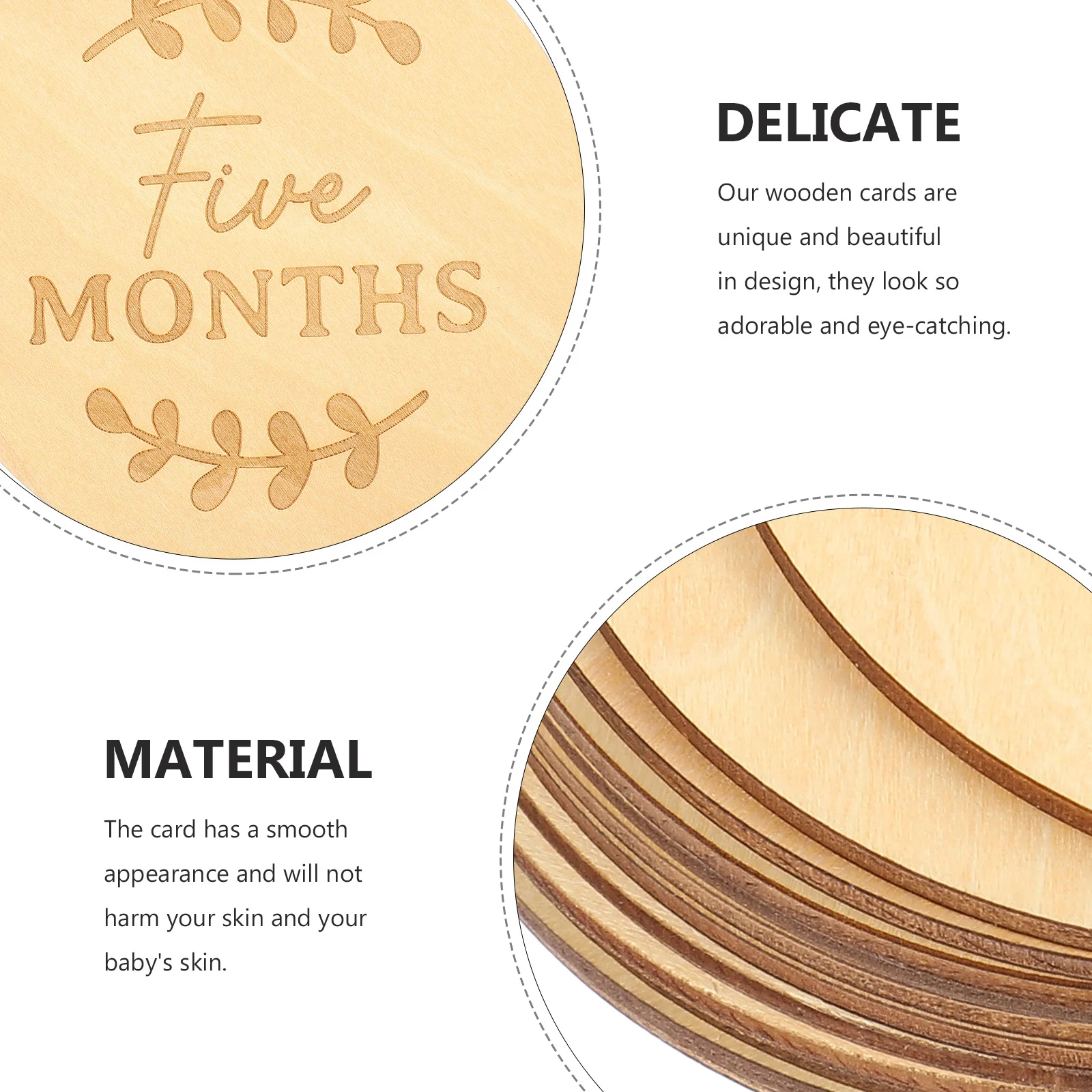 Tarjetas de hito de madera mensuales para bebé, marcador de crecimiento con diseño decorativo de dibujos animados, utilería para fotografía de recién nacido, tarjetas de madera de hito, 13 Uds. - imagen 2