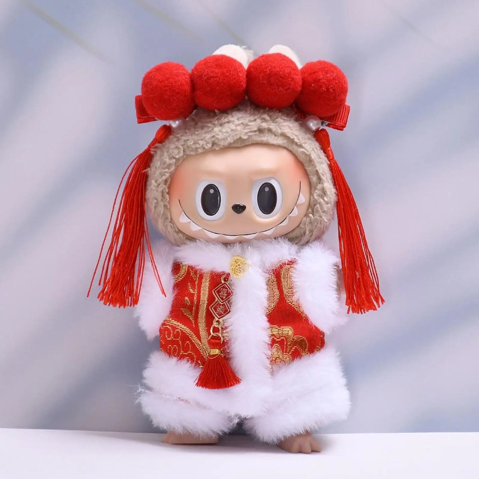4x Fashion Dolls New Year Coat and Pants Hairpin, Handmade Miniature Clothes Outfits for 15-17cm Dolls Birthday Gifts