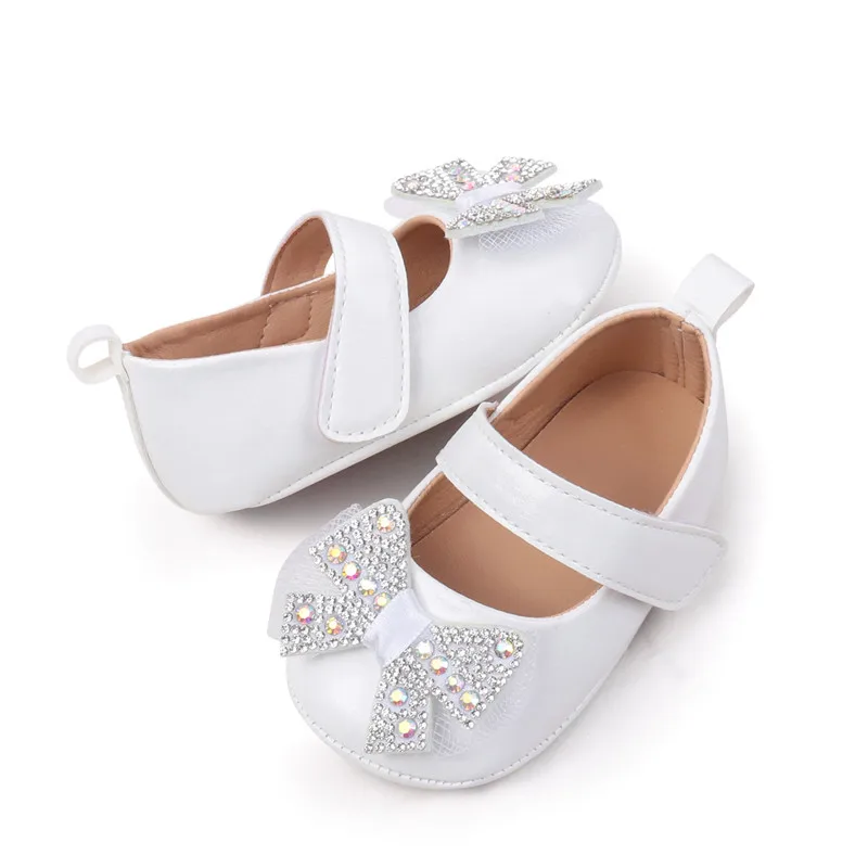 Bonitos zapatos de bebé con lazo, suela de goma, zapatos antideslizantes de cuero PU, primeros caminantes, zapatos de cuna para niñas pequeñas - imagen 5
