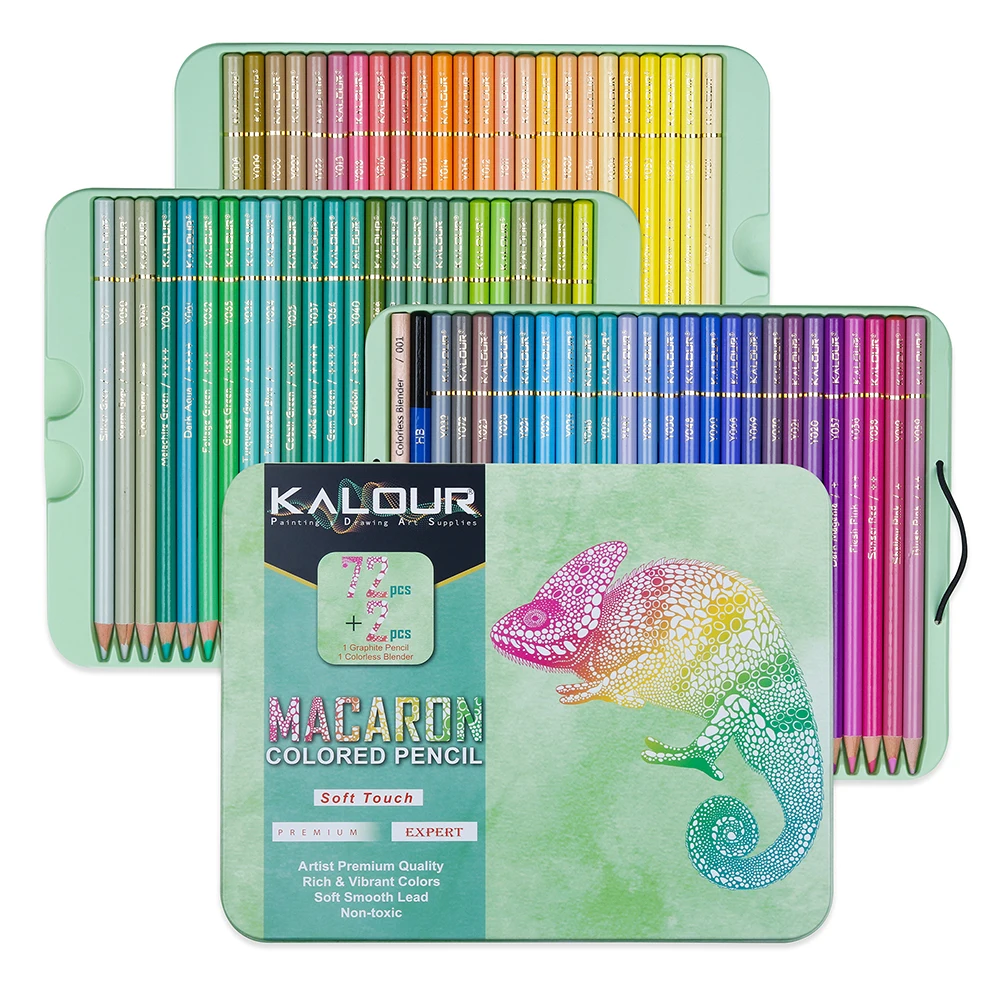 KALOUR Juego de lápices de colores macarrón de 72 piezas, caja de regalo de hierro, juego de lápices de dibujo de madera suave para artistas, suministros de arte para colorear