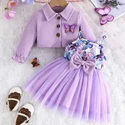 Conjunto bebé primavera: abrigo mariposa + vestido con lazo