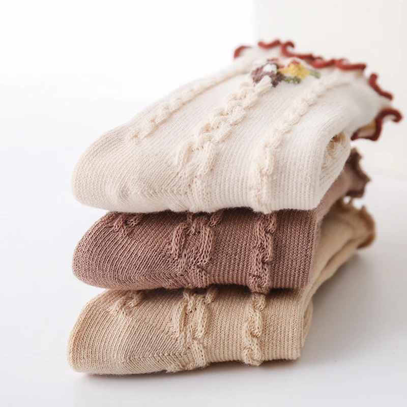 Nuevos calcetines de primavera con orillo fibroso para niños pequeños, calcetines suaves para bebés recién nacidos, giros florales para niñas, calcetines bonitos de otoño para niños de 0 a 8 años - imagen 4